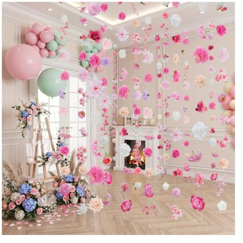 RIDDSEE 6-Pack Pink Artificial Flower Garlands, 48FT Hanging Rose Vines