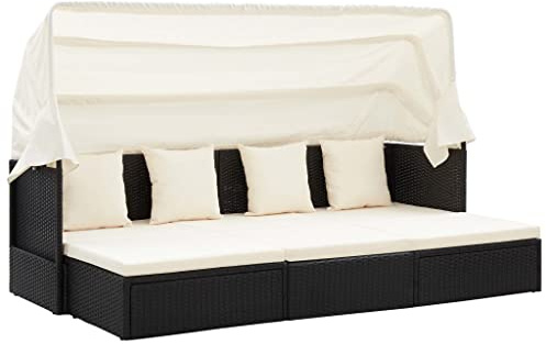 HOMEELIKE Garten-Sonneninsel mit Dach Schwarz Poly Rattan