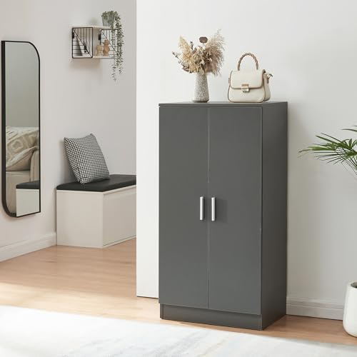 [en.casa] Schuhschrank Notribontaa Schuhregal Schrank mit 2 Türen 108 x 55 x 35 cm Schuhkommode für 14 Paar Schuhe 7 Ablageflächen Flurschrank Anthrazit