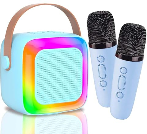 Karaoke Maschine mit 2 Bluetooth Mikrofonen,Tragbare Kinder Karaoke-Lautsprecher,Mini Bluetooth Lautsprecher,Geschenk für Ideal für Geburtstage, Familienfeiern & Partys