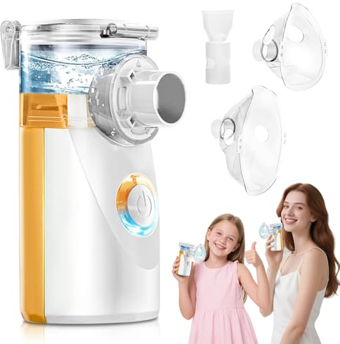 Inhalationsgerät für Kinder und Erwachsene - Inhalator Vernebler Baby, Ultraschall Inhaliergerät für Erkältung, Keine Batterie enthalten, Inhalationsgerät mit 2 Maske und Mundstück（Orange）