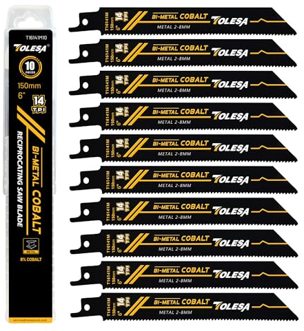 TOLESA Heavy Metal Cutting Reciprocating Saw Blades 6 Inch 14TPI for Pipe, Rebar, Bi-Metal Sabre Saw Blades 10 Pack
