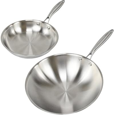Fackelmann Vita3 Set de Sartenes, incluye Sartén 20 cm y Wok 28 cm, Acero Inoxidable Triply sin Antiadherente, Libre de PFA, Aptas para Inducción y todo tipo de Cocinas, Aptas para Lavavajillas