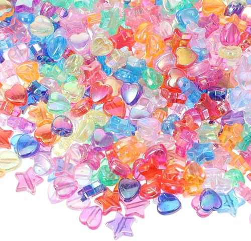600 Stück Perlen Sterne Liebesherzform Acryl Stern und Herz Perlen Bunte Sternform und Herzperlen Perle für Armbänder Glitzer Sternperlen zum Auffädeln Armband Halsketten Schmuckherstellung Basteln