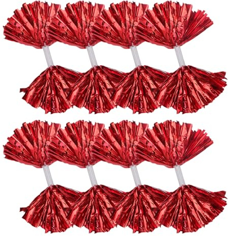 BELLIFFY 8 Pezzi Pompon da Cheerleading Rossi Grandi Pompon da Cheerleading Accessori per Giochi da