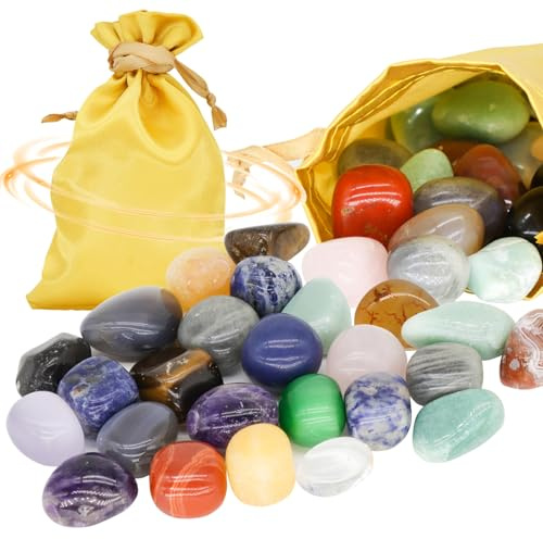 Bunter Edelsteine Set Große 330g, Steine 2-3cm, Kristalle, Trommelsteine | Heilsteine, Dekosteine, Glückssteine, Inklusive Goldfarbenem Geschenkbeutel, für Dekoration, Wahrsagerei, DIY