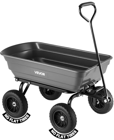 VEVOR Carro de Jardín con Función Basculante Carga de 272 kg, Carro de Jardín de Polietileno Mecanismo de Volcado de 90°, con Ruedas Giratorias de 180°, Rodamientos Flexibles de 270° para Plantas