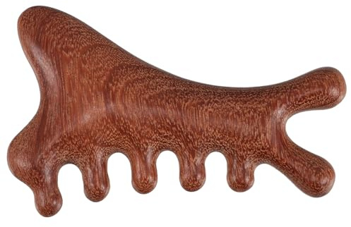 Tofficu Peine de Masaje Multifuncional de Madera Cuero Cabelludo, Herramienta Gua Sha de Cinco Dientes, Tamaño Pequeño Portátil para Masaje Relajante en Cabello y Cuerpo
