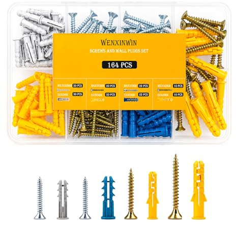 WENXINWIN 164Pcs Screws and Wall Plugs Set, M3.5/M4/M5 Plasterboard Fixings | 82 plastic wall plugs & 82 self-tapping screws, 4 sizes heavy fixings for concrete, brick & plasterboard drywall