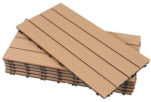 Jayseuw Baldosas WPC 60 x 30 cm 36 piezas / 6m² Baldosas de terraza de imitación de madera de teca, sistema de clic, baldosas de aspecto de madera, revestimiento de suelo, baldosas de clic para