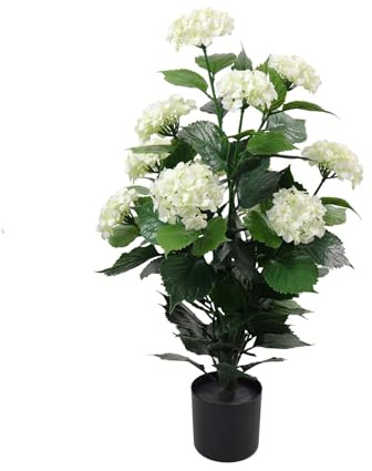 True Products Artificial White Hydrangea Bush Plant 90cm Tall, Ultra Realistic Indoor/Outdoor UV Protected Décor Home Office Events