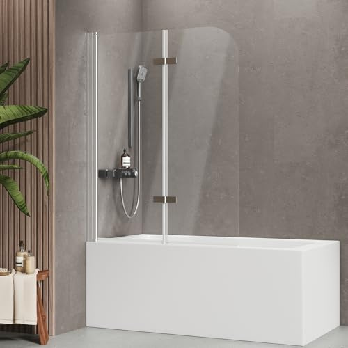 EMKE Paroi de douche et baignoire 110 x 140 cm - 2 pièces - Paroi pliante pour baignoire - Verre de sécurité ESG de 6 mm - Orientable à 180° - Orientable à l'intérieur et à l'extérieur - Fonction de