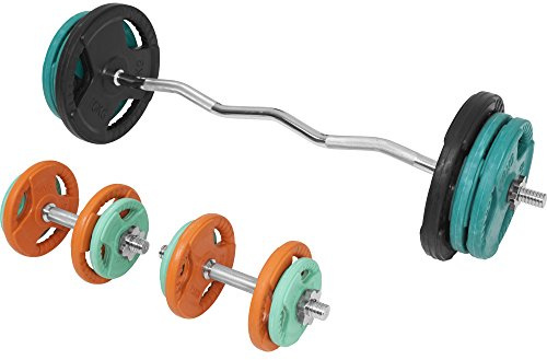 GORILLA SPORTS® Hantelset 70kg mit SZ-Curlstange 120cm, 2 Kurzhanteln 35cm | 14 gummierte Gusseisen-Hantelscheiben, 30 mm Aufnahme, gerändelte Griffe und 6 Federschlüsse/Sternverschlüsse, bodenschonen