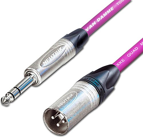 Male XLR to ¼ TRS Jack Lead. Balanced STAR QUAD Mic Cable. Short 10m 6m 3m 20m (3m, Purple)