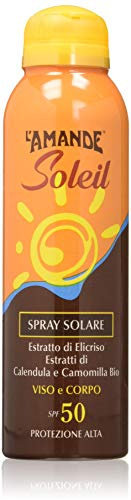 L'AMANDE - Crema Solare Viso e Corpo 50 Spray con Vitamina C, Protezione Solare per Bambini e Adulti alla Camomilla, Idratante contro le Scottature - Soleil, 150 ml