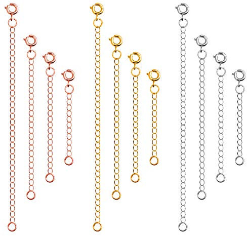 Schmuckverlängerungen für Halsketten, Anezus 12pcs Halskettenverlängerungen, Kettenverlängerungen für Halsketten, Armbänder und Schmuckherstellung (verschiedene Größen und Farben)