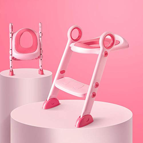 KUANDARYJ Töpfchentrainer Kinder-Töpfchen Toilettensitz Trainer Sitz für Kinder Toiletten Training mit Leiter/Treppe, höhenverstellbar für 1-7 jährige Kids, Pink