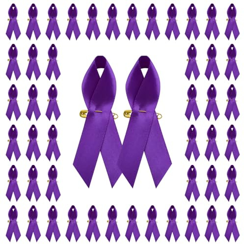 WANDIC 100 Pin Morado de Cinta, Lazo Morado Pin Insignia Púrpura de Concienciación contra Violencia Doméstica y el Alzheimer Cáncer Broche Accesorios Decorativos para Actividades Benéficas