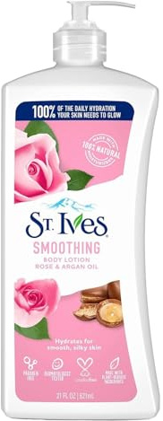 St. Ives Body Lotion Smoothing Hand & Body Lotion Moisturiser for Dry Skin Rose and Argan Oil Made with 100% Natural Moisturisers 21 oz / 621ml