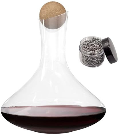 Jarra de cristal Intirilife de 1,8 litros para vino tinto con perlas de limpieza - Capacidad de la jarra 750ml - Jarra de cristal sin plomo Aireador de vino soplado a boca Jarra de vino