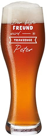 Leonardo Weizenbierglas 500 ml Der bester Freund wird Trauzeuge - Bierglas mit Gravur - Hochzeit - Wunschname - Hefeweizen, Weizenbierglas - Geschenkidee Hochzeitskarte - Geschenke für Trauzeuge