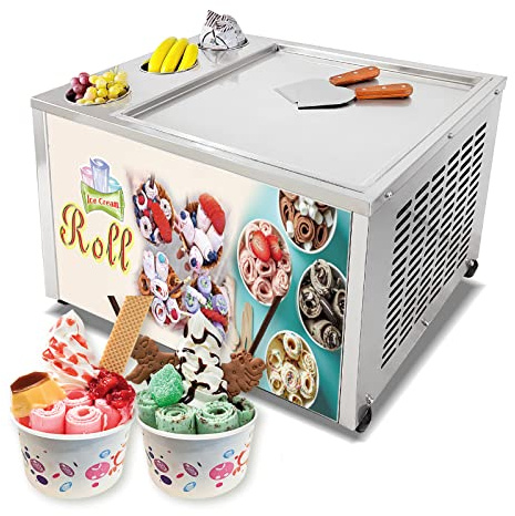 Kolice Countertop Commercial 18x18 inches Single Square Fried Ice Cream Machine with 3 Tanks, Roll Ice Cream Machine AUTO DEFROST, PCB of Smart AI Temp. Controller