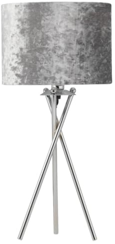 firstchoicelighting Chrome Tripod Table Lamp with Grey Crushed Velvet Shade