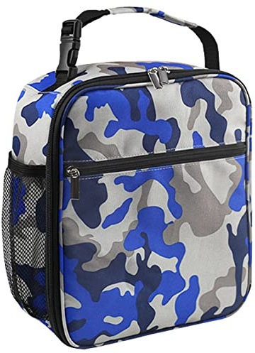 Lunch Bag for Men & Women, Insulated Lunch Bag for Boys Girls, Leakproof Portable kids Lunch Box With Bottle Holder And Clip On Handle, Keep Food Fresh And Warm For Work, School, Outdoor (Camo Blue)
