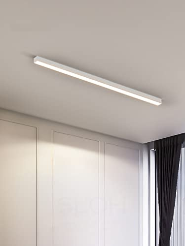 LED Wohnzimmer Deckenleuchte Innen Schwarz Deckenlampe Dimmbar Acryl Spiegelleuchte Aluminium Lange Lichtleiste Deckenbeleuchtung Badlampe für Korridor Badzimmer Büro Schlafzimmer (Weiß,107cm)