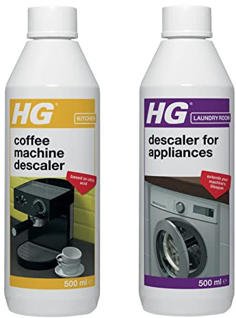 HG Coffee Machine Descaler, Scale Remover for Coffee Pod Machines & More, Biodegradable & Citric Acid Formula - 500ml + HG Descaler for Appliances, Coffee Machines, Removes Scale & Limescale - 500ml