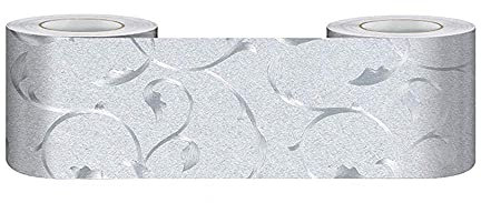 Wandbordüre selbstklebend Tapete wasserdicht PVC Sockelleiste für Küche und Badezimmer Wanddekoration Bordüre Pinnwand Ausschnitt Silberrebe 5 cm x 500 cm
