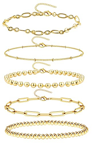 ALEXCRAFT Armband Gold Silber Armreif Set 14K Vergoldet Armbänder für Damen | Stapelbar Armband Set Layering Armbänder Freundschafts Armreif Damen Frauen Schmuck Muttertag Valentinstag Weihnachten