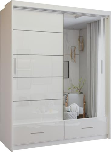 SLIDING WARDROBE 4U Fort High Glos Free Standing Sliding Mirorr Door Wardrobe (White, 150cm)