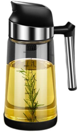 XKONG Auto Flip Oil Dispenser Bottle - 550ml Glass Olive Oil Bottle With No-Drip Opening (Black)