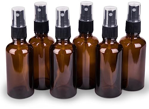 6-pack sprayflaskor i bärnstensglas för eteriska oljor, 57 ml liten fin dimma resa tom sprayflaska för hår och växter