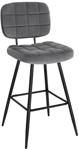 EUGAD Tabouret Bar, Chaise de Bar, avec Dossier, Repose-Pieds, Siège Rembourré, en Velours et Métal,Gris foncé,1043BY-1