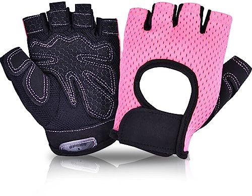 Guantes de Gimnasio Guantes de Fitness Transpirables Guantes de Entrenamiento para Mujer y Hombre Guantes Antideslizante para Pesas Dominadas Guantes de Musculación, Bici Guantes de Medio Dedo，Rosa(M)