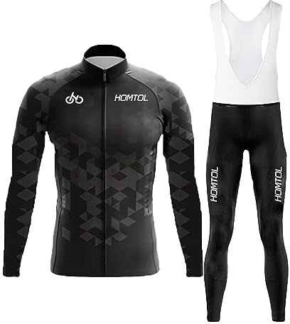 HOMTOL Cykeltröja set herr långärmad kortärmad cykelkläder cykeltröja triathlon kostym herr cykeltröjor andas elastisk snabbtorkande tröja cykling MTB, Svart-lång, XXL