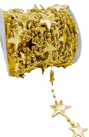 Wambere 2 Roll 10m Stern Girlande Deko,Weihnachtsgirlande für Christbaumschmuck Hängende für Sternengirlande Tischdeko Fenstern Geburtstag Hochzeit Weihnachten Silvester Party Deko,Sterne golden
