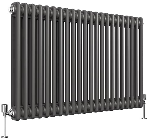 Heilmetz Double Column Radiator 600 x 1010 mm Anthracite | Horizontal Design Radiator, 3601 BTU / 1055 W, G1/2 Connections, Cast Iron Style for UK Central Heating