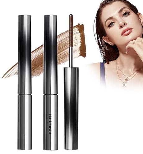 Iron Wand Mascara, Metal Rod Mascara, 3D Curling Eyelash Iron Mascara, Curling Iron Mascara, Waterproof, Long-Lasting and Smudge-Free (Brown 2pcs)