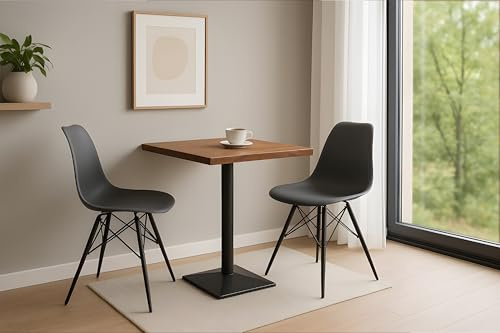 SAM Bistrotisch Iris, Akazienholz massiv + nussbaumfarben, echte Baumkante, Baumkantentisch mit Stempelfuß aus Eisen schwarz, Säulentisch/Esstisch 70x70 cm