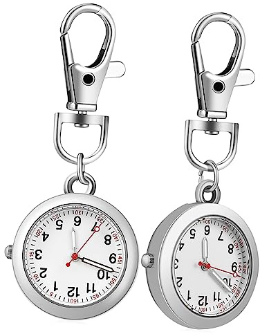 COSMEVIVI Montres Infirmières Clip et Porte-clés, Lot de 2 Montres de Poche Lumineuses à Mouvement Quartz, Unisexe, Adaptées pour Surveillance en Milieu Hospitalier