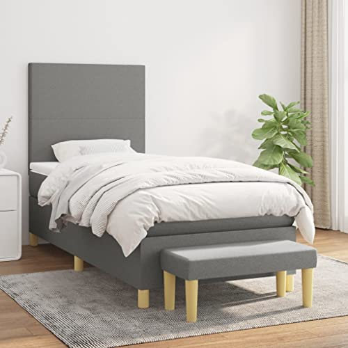 Homgoday Boxspringbett mit Matratze Polsterbett Doppelbett Einzelbett Gästebett Bett mit Lattenrost & Bettbank Bettgestell mit Kopfteil (Schlichtes Design) Dunkelgrau 90x190 cm Stoff