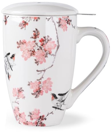 AmorArc Tea Cup With Infuser and Lid, 18oz Loose Leaf Tea Mug With Steeper | Porcelain Tea Mug With Infuser and Lid, Strainer Tea Cup for Tea Lovers, Home & Office, Housewarming Birthday Gift
