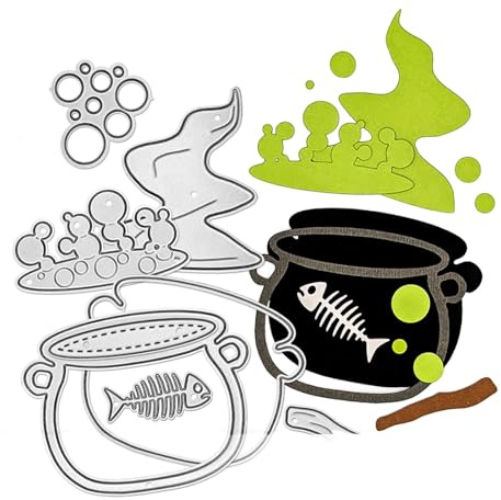 Halloween-Stanzformen für Kartenherstellung, Kessel, Shaker, Metall-Stanzformen, Fische, Geist, Metall-Stanzformen, Stanzschablonen, Scrapbooking, Handarbeit, DIY, Scrapbooking, Prägeschablone