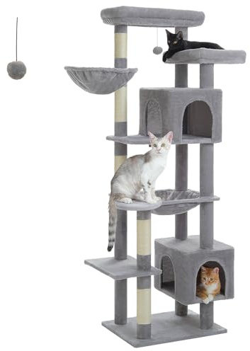 PAWZ Road Kratzbaum mehrstöckiger Katzenturm große Katzen Grau | kratzbaum, cm mehrstöckiger Kratzturm, Katzenturm, große Katzen, Katzenhaus, 175L x 55B x 45H cm, Holz, Stoff