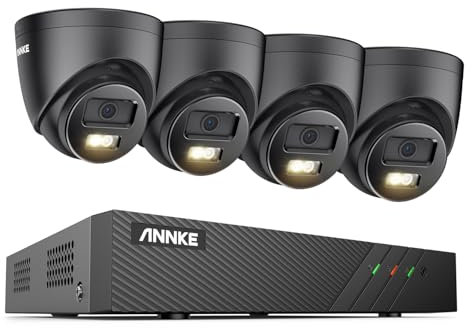 ANNKE Set di telecamere di sorveglianza 3K per esterni, videosorveglianza con NVR 8CH e 4 telecamere IP PoE 3K/5 MP, riconoscimento persone/veicolo per sorveglianza 24/7, visione notturna da 100 piedi
