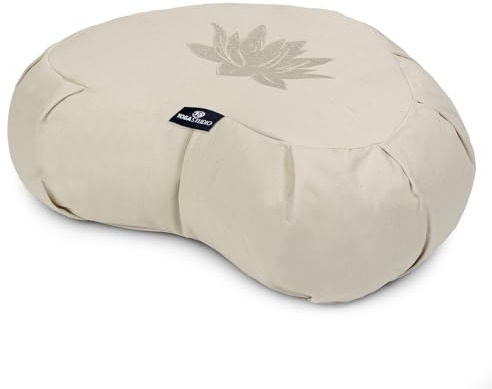 Yoga Studio Zafu en forme de lotus - 42 x 13 x 18 cm, Pouf de méditation avec housse en coton, cosses de sarrasin, poignée de transport. Accessoires de yoga - Écru