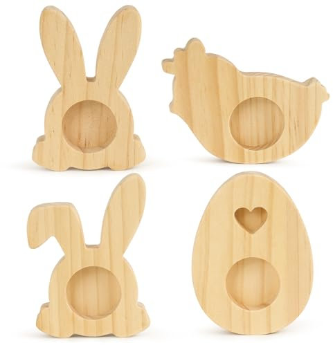 BOFUNX 4 Stücke Holz Eierbecher Ostern Hase Ostereier Ständer Ostern Eierhalter für Kinder Basteln Brunch Frühstück Becher Ostern Geschenke Oster Dekoration